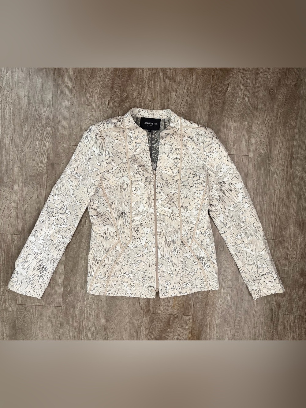 Lafayette 148 New York Abstract Print Zip Front Jacket Sz 6